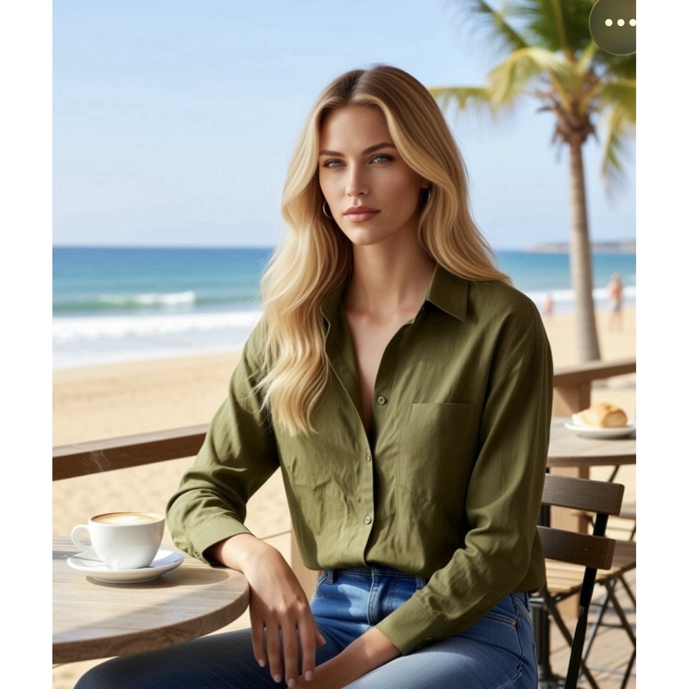 Athleta Linen Olive Green Shirt Nwt Retails $99 - Picture 2 of 9